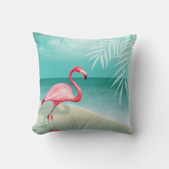 Aqua der Flamingo-Strand-Hochzeit | Kissen (Vorderseite)