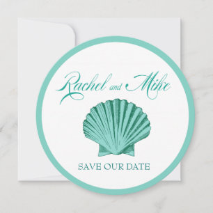 Aqua der Kamm-Muschelseashell-Strand-Hochzeit   Save The Date