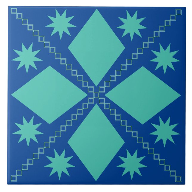 Aqua Diamond Fun | Blauer Hintergrund | Fliese (Vorderseite)