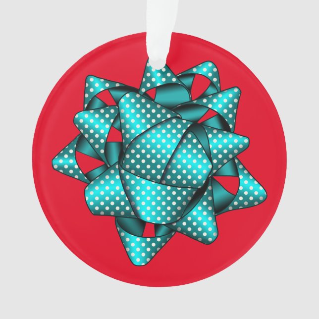 Aqua Dotted Bow Weihnachten Acrylic Ornament (Vorderseite)