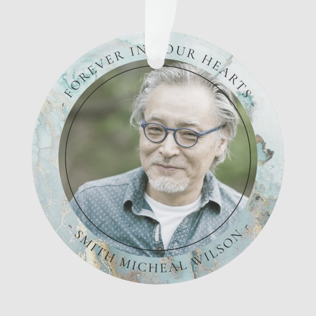 AQUA DUSKY BLAUE GOLD AGATE BEILEID MEMORIAL FOTO ORNAMENT (Vorderseite)