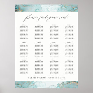 AQUA DUSKY BLAUE GOLD AGATE WEDING SITZPLATTE POSTER