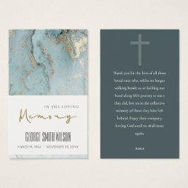 AQUA DUSKY BLUE GOLD BEILEID MEMORIY PRAYER CARD