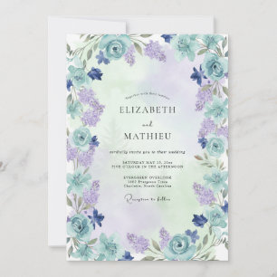 Aqua Dusty Lilac Pfingstrosen-Hochzeit Einladung