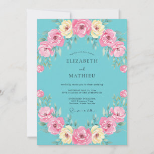 Aqua Dusty Pink Kranz Hochzeit Einladung