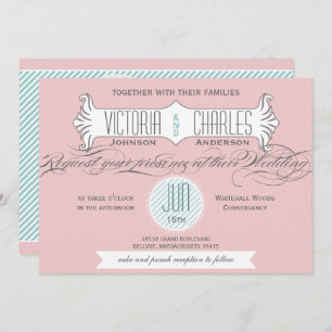 Aqua DUSTY Pink Vintag Moderne Typografie Hochzeit Einladung