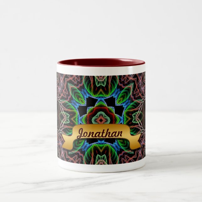 Aqua Earth Fraktal Art Individuelle Name Tasse (Mittel)