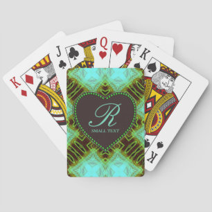 Aqua Earthy Liebe Chocolate Monogram Heart Cards Spielkarten