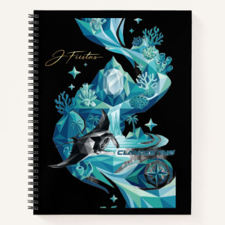 “Aqua Elegance – Manta Ray Luxury Black Notebook” Notizbuch