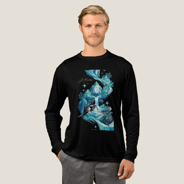 “Aqua Elegance – Manta Ray Tri-Blend Long Sleeve S Shirt (Volle Vorderseite)