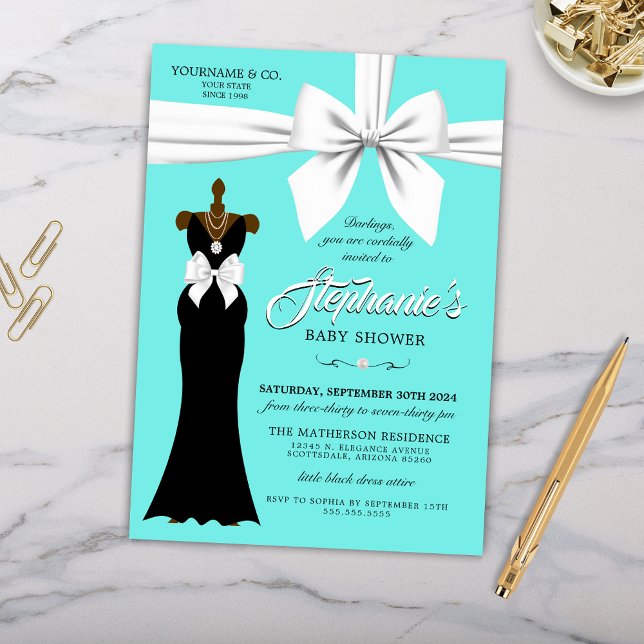 Aqua Elegant Ethnic Girly Tiffany Babydusche Einladung (Formal Baby Shower with Elegant Tiffany Theme Invitation for Ethnic Princess Queen Celebration)
