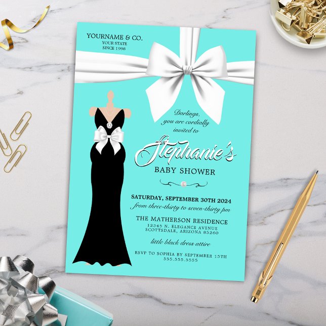 Aqua Elegant Fashion Tiffany Baby Shower Einladung (Elegant Baby Shower Invitation for Pamper Mommy to be Baby Shower with Aqua Blue Tiffany Theme)
