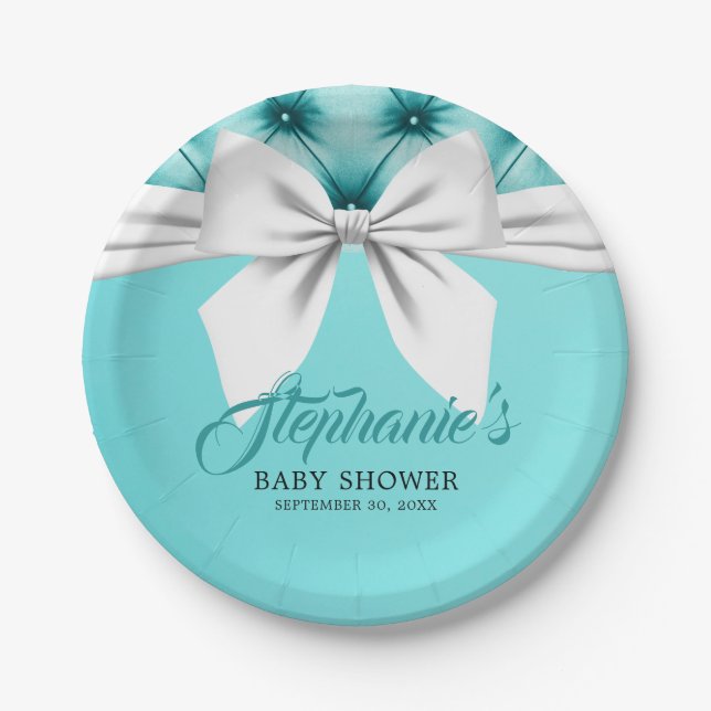 Aqua Elegant Tiffany Chic Bow Extravagant Baby Sho Pappteller (Vorderseite)