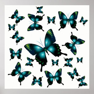 Aqua Elegant Whimsical Butterfells Poster