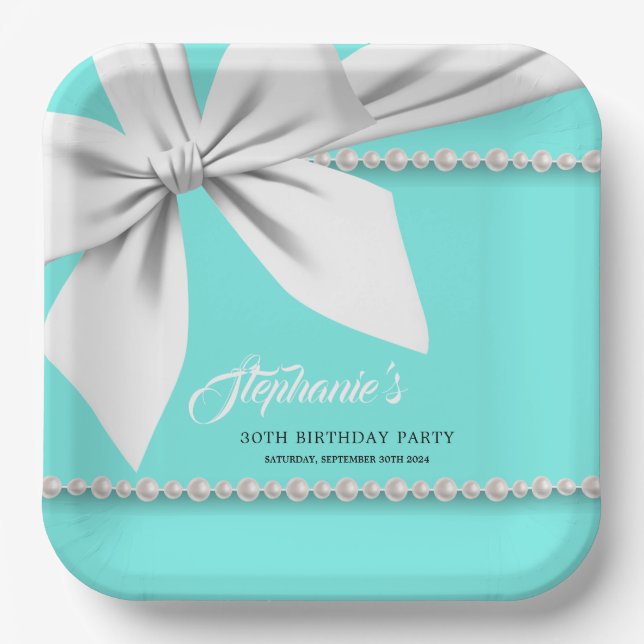 Aqua Elegante Tiffany Pearls Extravagantes Party T Pappteller (Vorderseite)