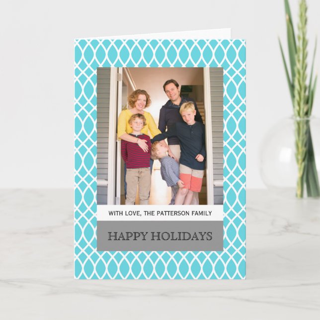 Aqua Elegantes Gitterfest Foto Grußkarte Feiertagskarte (Vorderseite)