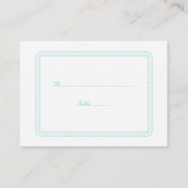Aqua Encirclated Rounded Wedding Platzkarte (Vorderseite)