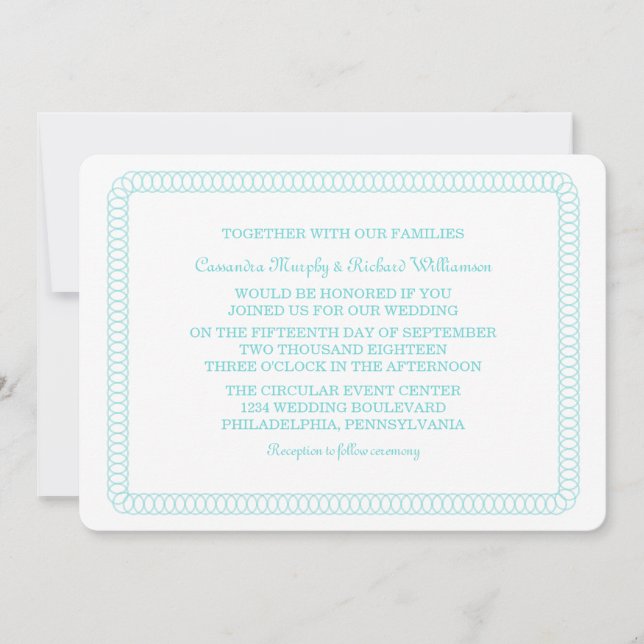 Aqua Encircled Rounded Wedding Einladung (Vorderseite)