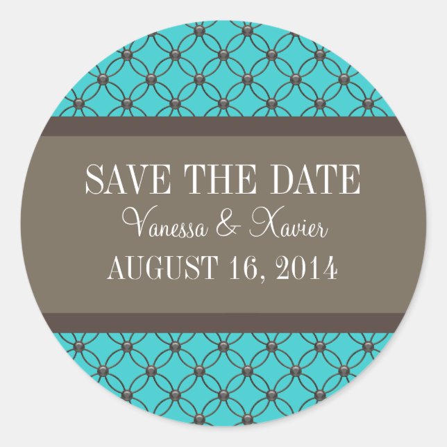 Aqua Extravagant Lattice Save the Date Stickers (Vorderseite)
