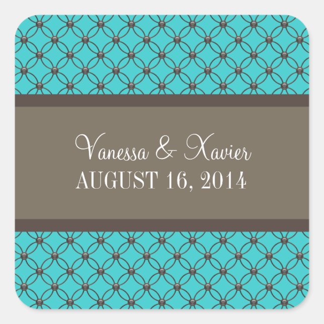 Aqua Extravagant Lattice Wedding Stickers (Vorderseite)