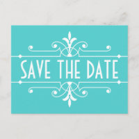 Aqua Extravagant Ornamental Save the Date Postkart