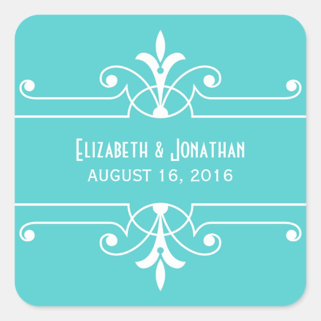 Aqua Extravagant Ornamental Wedding Stickers (Vorderseite)