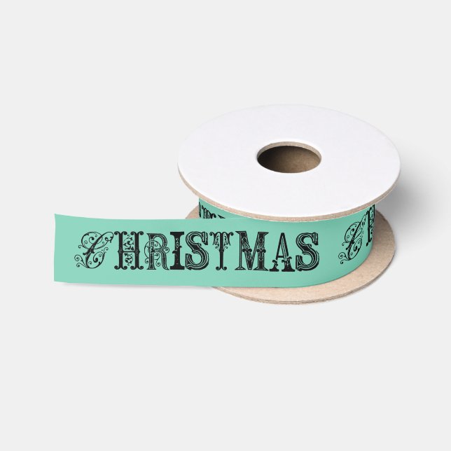 Aqua Extravagant Text Weihnachtsband Satinband (Spule)