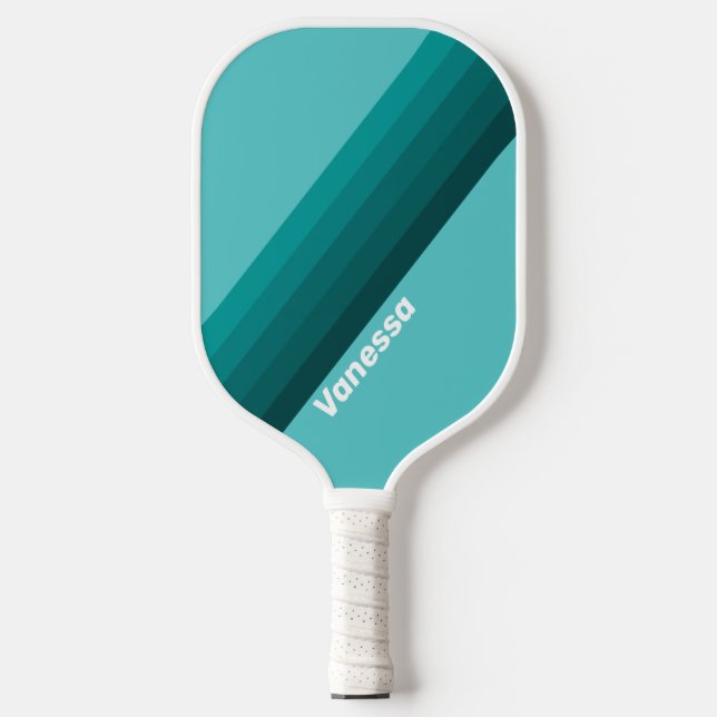 Aqua Fade Stripes with Name Pickleball Schläger (Vorderseite)