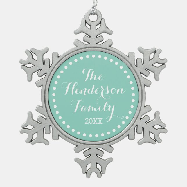 Aqua Family Monogram Keepake Holiday Ornament (Vorderseite)