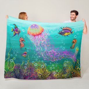 Aqua Fantasy Szene mit Qualle Fleece Blanket