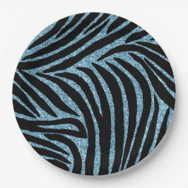 Aqua Faux Glitter Zebra Print Pappteller