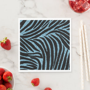 Aqua Faux Glitter Zebra Print Serviette