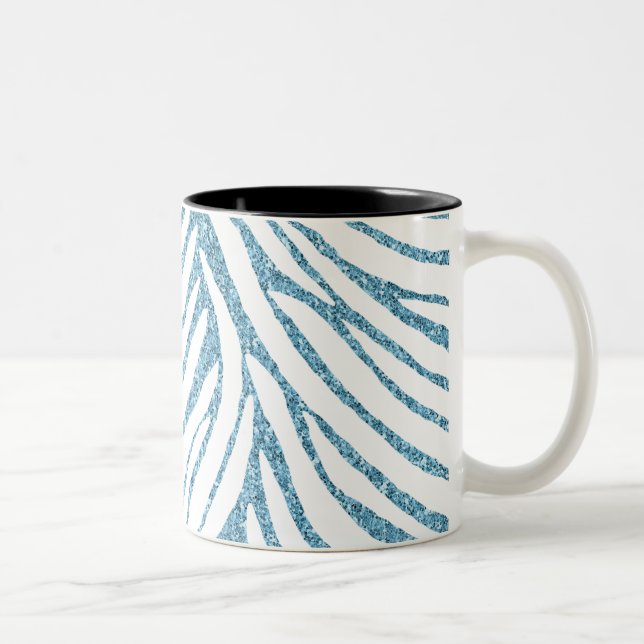 Aqua Faux Glitter Zebra Print Zweifarbige Tasse (Rechts)