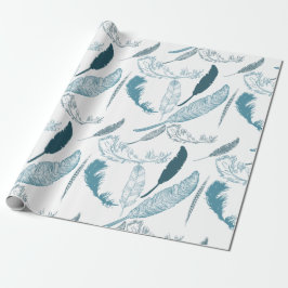 Aqua Feathers Geschenkpapier