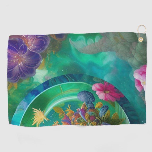Aqua Floral Abstrakt Unterwasser Garten Golfhandtuch (Horizontal)