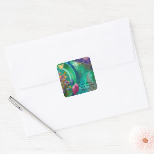 Aqua Floral Abstrakt Unterwasser Garten Quadratischer Aufkleber