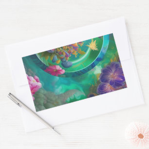 Aqua Floral Abstrakt Unterwasser Garten Rechteckiger Aufkleber