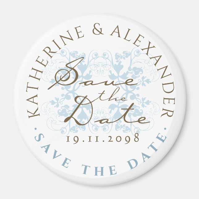 Aqua Floral Blühte Save the Date Custom Magnet (Vorne)