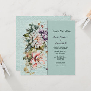 Aqua Floral Lawn Wedding Einladung