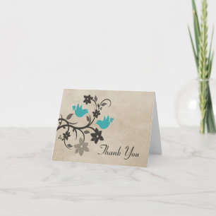 Aqua Floral Lovebirds Dankeskarten Dankeskarte