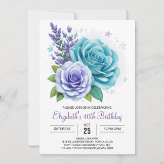 Aqua Floral Überraschung 40. Geburtstag Einladung