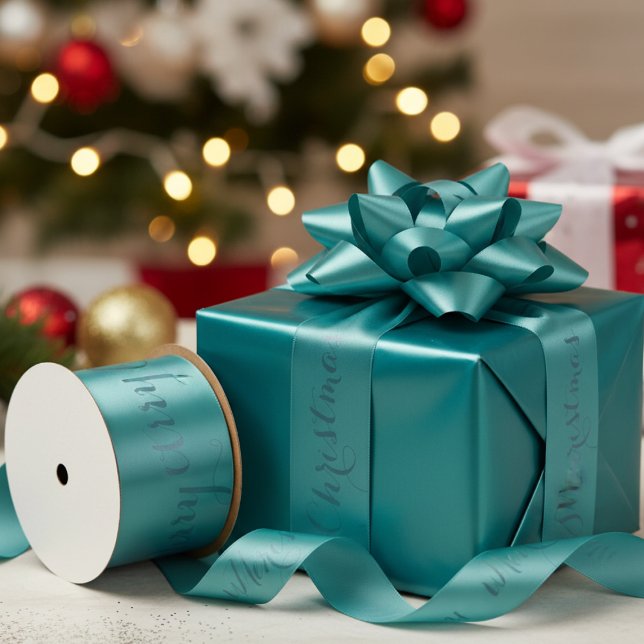 Aqua Frohe Weihnachtsbänder Satinband (Aqua teal holiday ribbon)