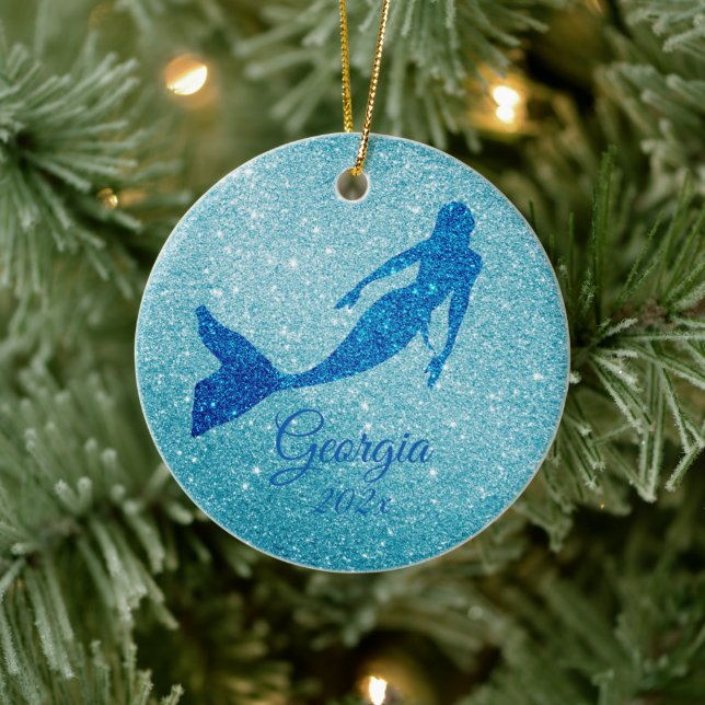 Aqua Funkelnd Mermaid Ornament Personalisiertes Ge (Baum)