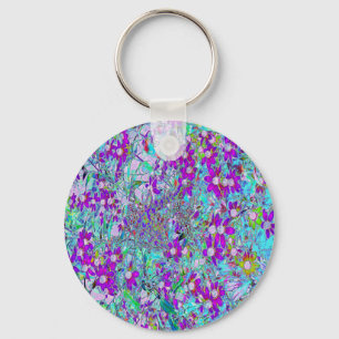 Aqua-Garten mit violettblauen und heißrosa Blüten Schlüsselanhänger