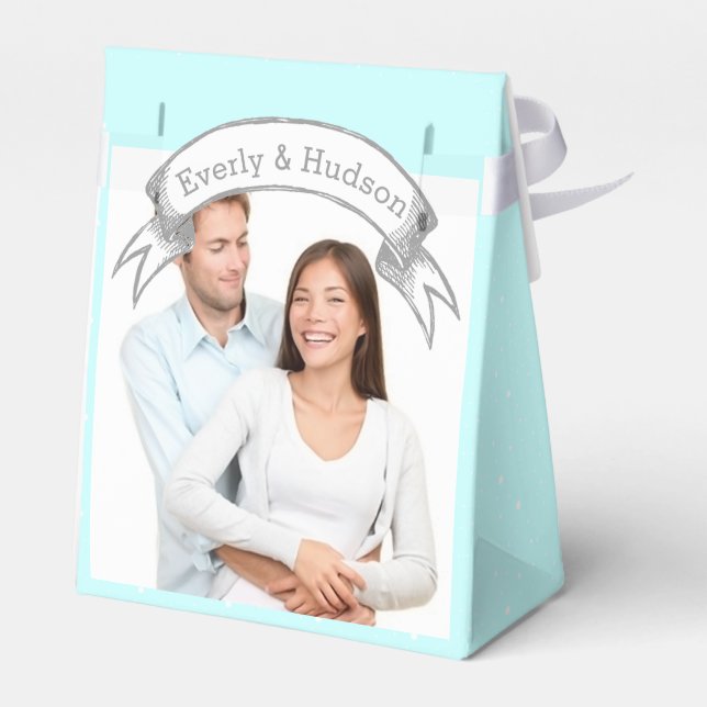 Aqua Gastgeschenk Hochzeit Box Ihre Fotos Monogram Geschenkschachtel (Rückseite)