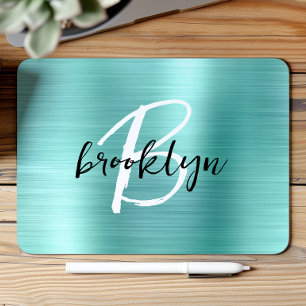 Aqua gebürstetes Metall Schwarz Weiß Schrift Monog Mousepad