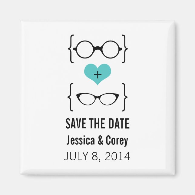 Aqua Geeky Glasses Speichern Sie das Date Magnet (Vorne)