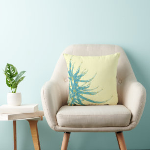 Aqua Gelb und Chartreuse Modernes Blumenkissen Kissen
