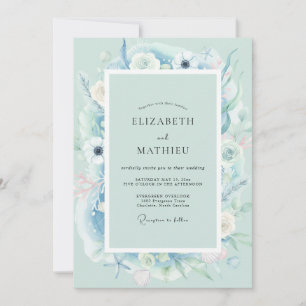 Aqua Gemalte Blatt Hochzeit Einladung