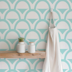 Aqua Geometric Scalloped Tapete